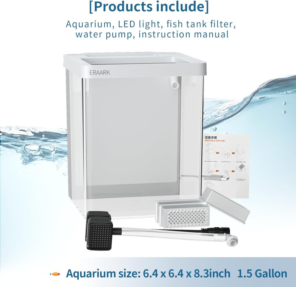 1.5 Gallon Betta Fish Tank self Cleaning, Smart Aquarium kit Supports Bluetooth, Fish Tank with Filter LED Light, Water Pump, Fish Tank Starter Kits, Fish Bowl