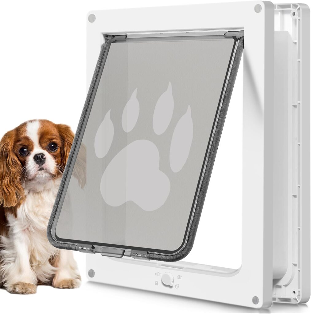 CEESC Dog Door for Pets Up to 20 lb, Weatherproof Pet Door for Cats and Dogs, Durable, Snap-in Closing Panel Included, Suitable for Interior and Exterior Doors(Small White)