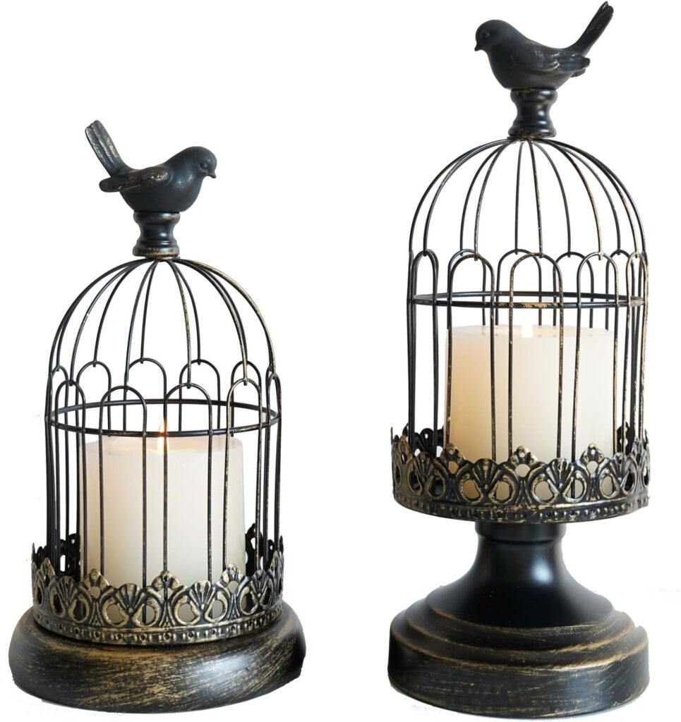Decorative Birdcage Candle Holders for Tealight Candles, 13.8in Tall Black Vintage Candle Holder, Metal Bird cage Candle Stands for Rustic Home Decor Table Wedding Christmas Centerpiece Bird Decor