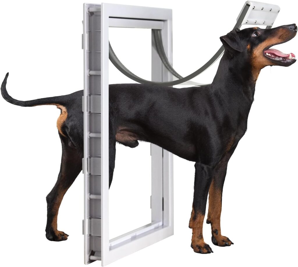 Large Dog Door for Doors, Extreme Weather Energy Efficient Pet Door for Cats and Dogs,Paneled Doors with Frame and Telescoping Tunnel, Install in Interior and Exterior Doors, Adjustable Flap