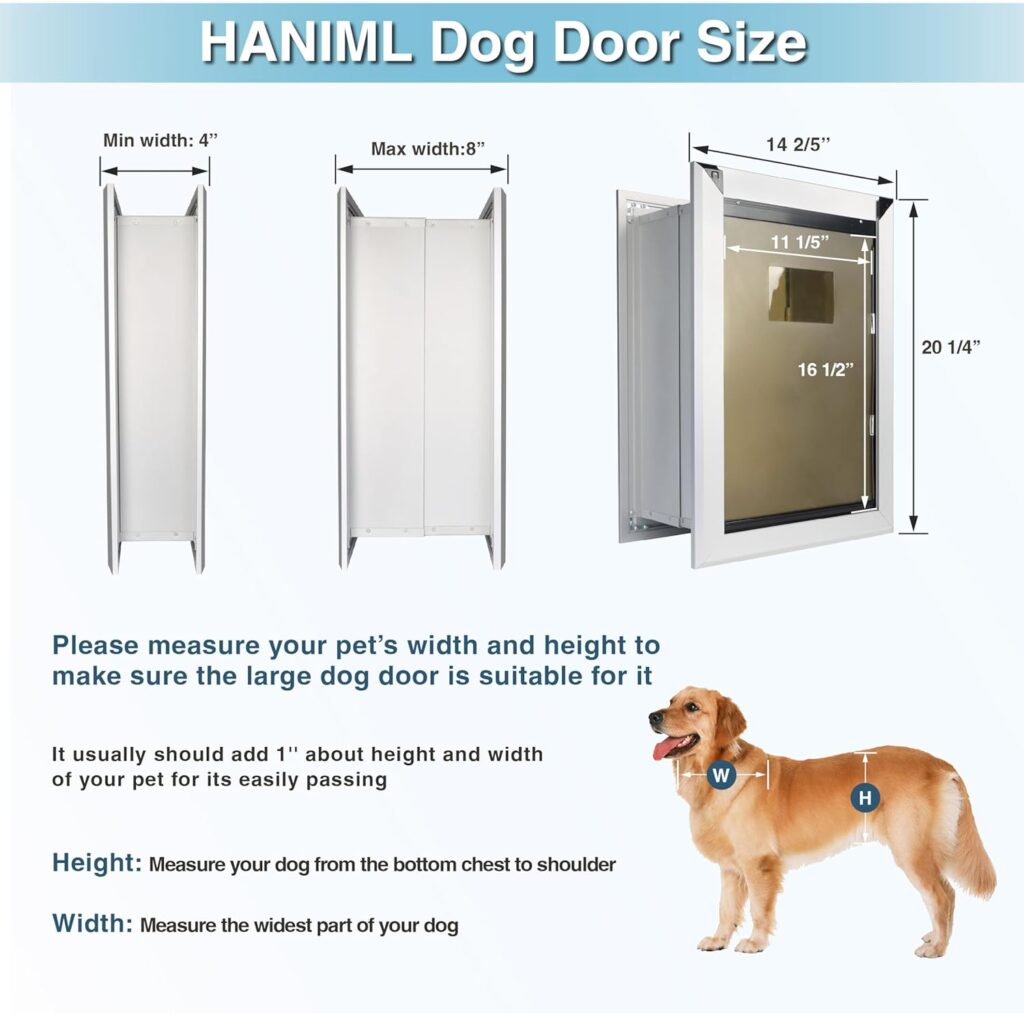 Large Dog Door for Thick Wall Telescoping Tunnel Doggies Door Heavy Duty Aluminum Doggy Door Energy Efficient Double Flaps Pet Door for Medium Large Dogs