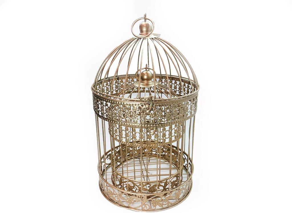 Metal Bird Cage Centerpiece, 2-Piece (13  9 Height, Gold)