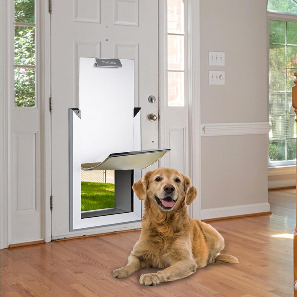 Aluminum Dog Door for Wall,Security Dog Door with Telescoping Tunnel and Sliding Locking Panel,Double Magnetic Flap, Portable Handle (X-Large