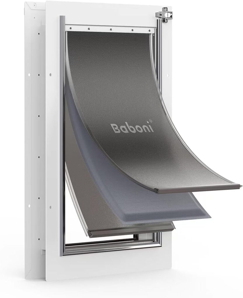 Baboni 3-Flaps Pet Door for Interior and Exterior Doors, Steel Frame and Telescoping Tunnel, Strong and Durable Dog Door (Pets Up to 100 Lb) -Large