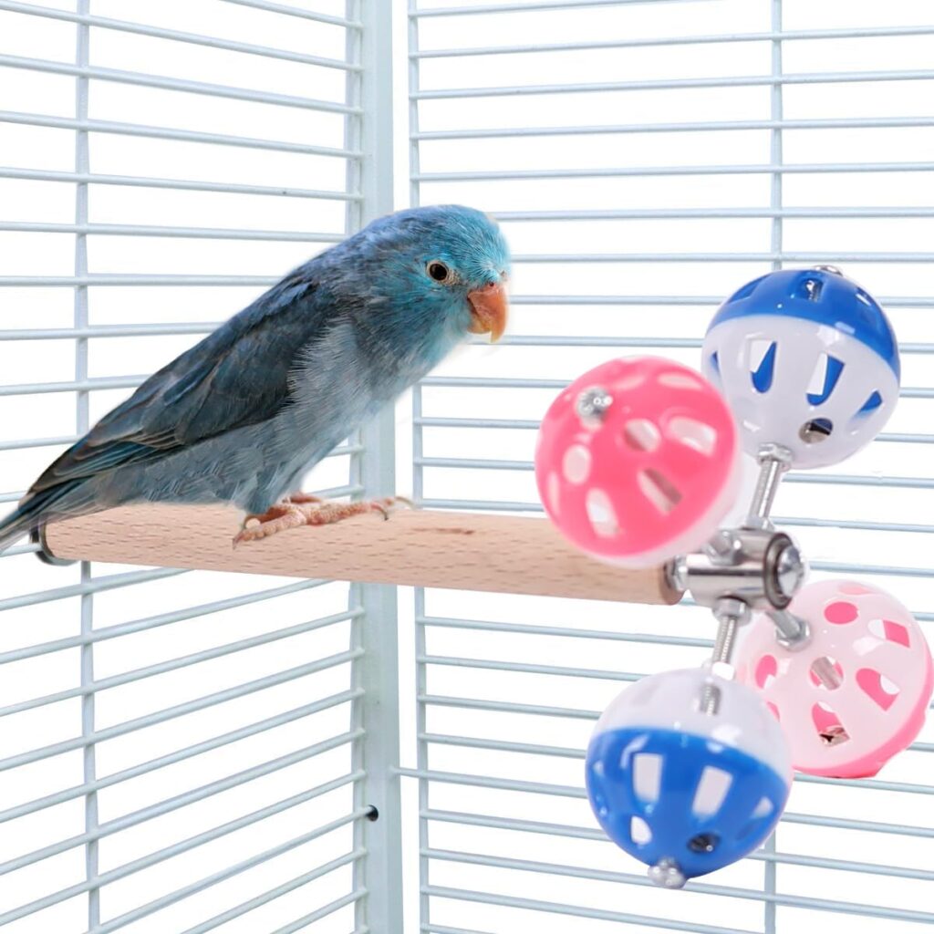 Bird Stand Perch Toy with Rotating Balls,Parakeet Stand Perch Toy for Metal Cage, Fun Toy for Parrots Cockatiels Budgies Budgerigars Parrotlets Lovebirds Ringne.