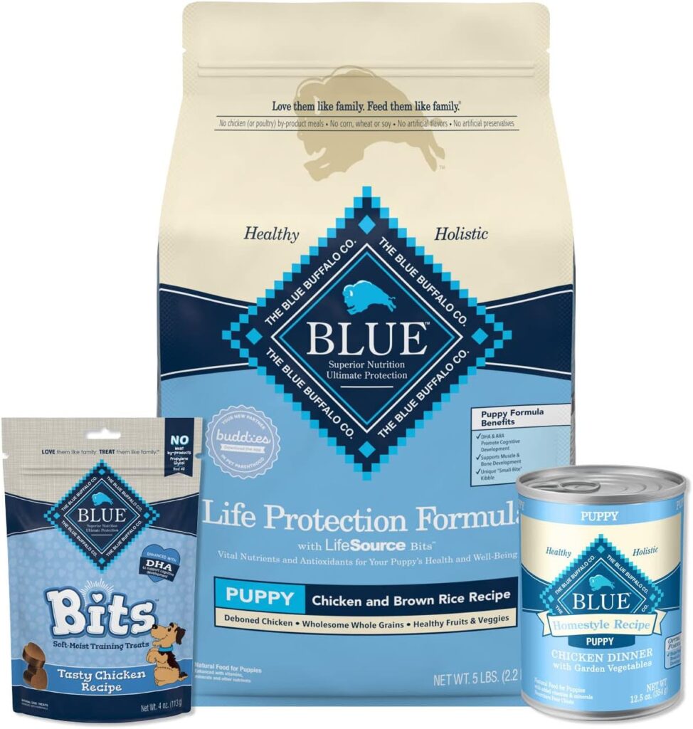 Blue Buffalo Life Protection Formula Natural Puppy Starter Kit- Dry Dog Food, Wet Puppy Food,  Blue Bits Puppy Training Treats, Chicken