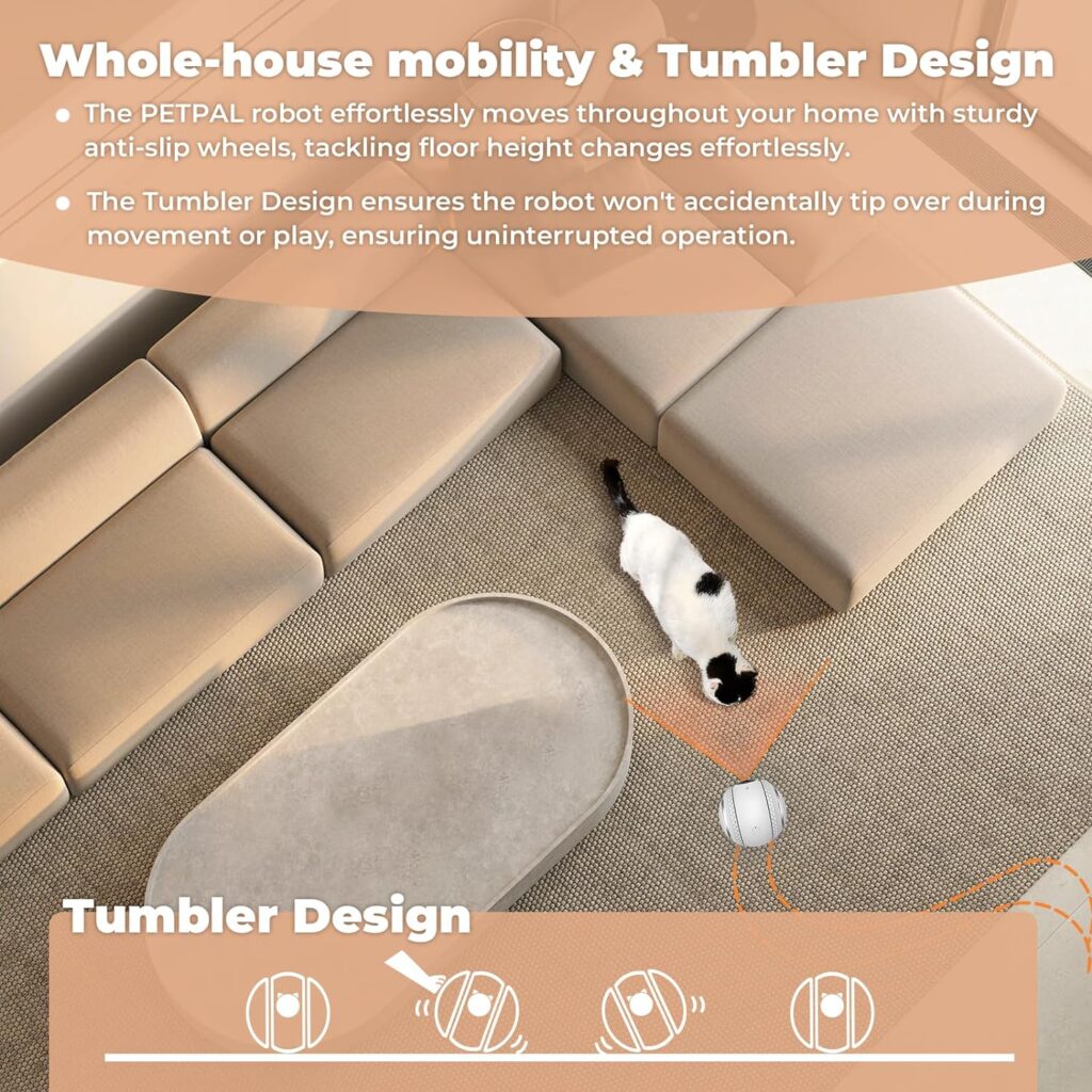 Cat Camera, Indoor Cat Camera with Phone APP, 2-Way Audio Move Freely WiFi Wireless Pet Camera Robot for Dogs and Cats, Auto-Recharging, Privacy Protection