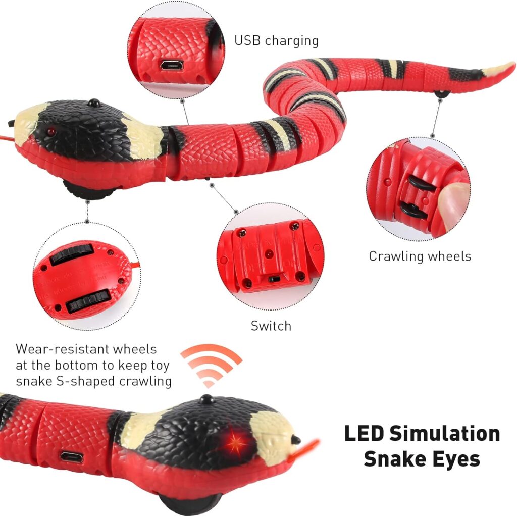 Cat Toys Snake Interactive,Kitten Toys,Realistic Smart Sensing Snake Toy,USB Rechargeable,Automatically Sense Obstacles and Escape,Electric Tricky Snake Cat Toys for Indoor Cats Dogs(Pink snake)