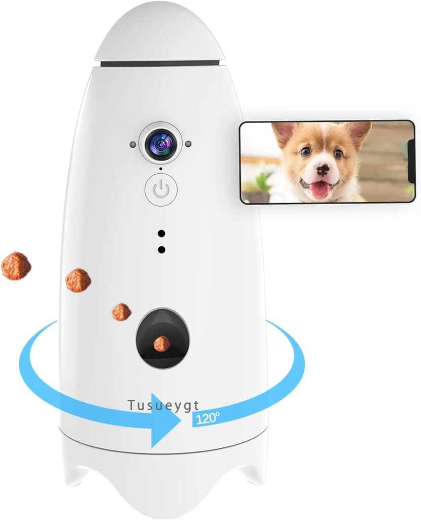 Dog Camera,180°View Pet Treat Tossing,Dog Camera with Phone App,1080p Dog Camera with Treat Dispenser,2 Way Audio,Pet Monitoring Camera with Phone App,2.4G/5G WiFi,Android/iOS