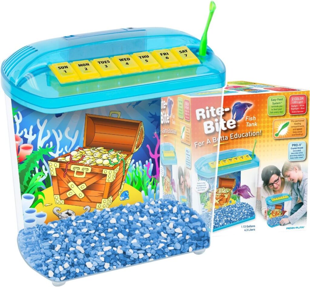 PENN-PLAX Rite-Bite Educational Betta Tank – A Perfect First Aquarium for Children with Adult Supervision – 1.13 Gallon