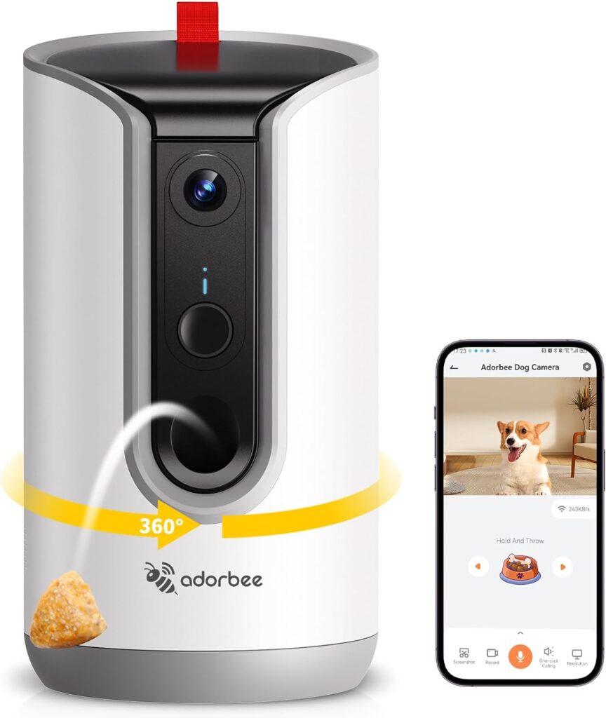 Pet Camera Dog Treat Dispenser: 2K Video Two Way Audio 360 Automatic Tracking for Cat Dogs - 5g WiFi Remote View and Bark Alert on Phone App Compatible with Alexa  Google Assistant