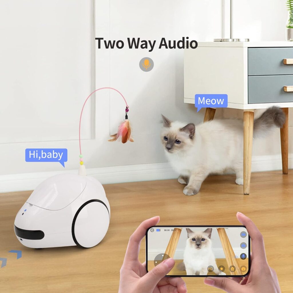 Pet Camera for Dog and Cat, Self-Charging Smart Pet Treat Dispenser Robot, Automatic Cat Feeders, Moving Home Security Camera Night Vision