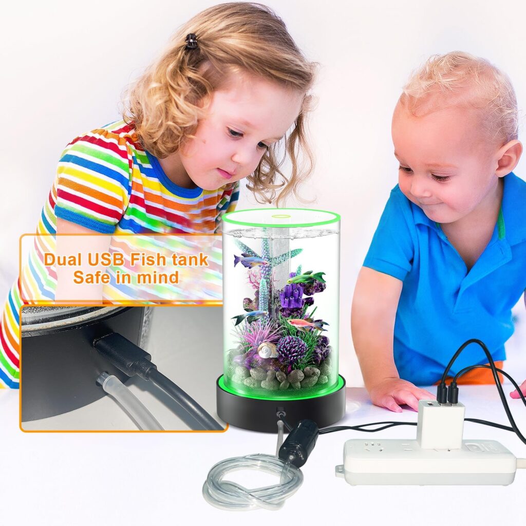 Small Fish Tank Starter Kits: Lemazy Betta Fish Tank Kit with Filter,6 Colorful Led Light,Self Cleaning DIY Fish Aquarium Kit for Small Aquatic Pet 0.6 Gallon(7.9x4.7 inches)