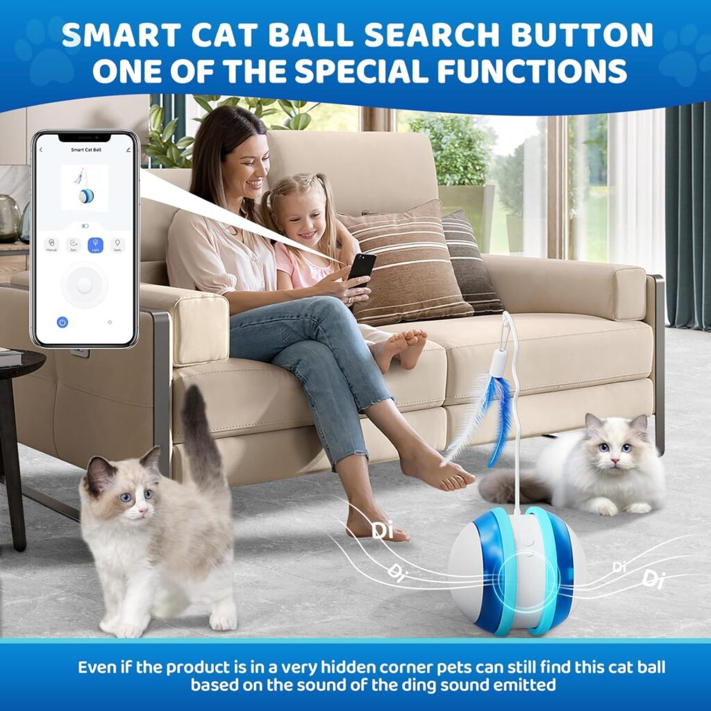 Smart Interactive Cat Toy with App Control, 3 Modes, Laser and Feather, USB Rechargeable, Fun and Interactive cat Toys for Indoor Cats and Large Cats and Dogs. (Cat Toy, Automatic Cat Toys)