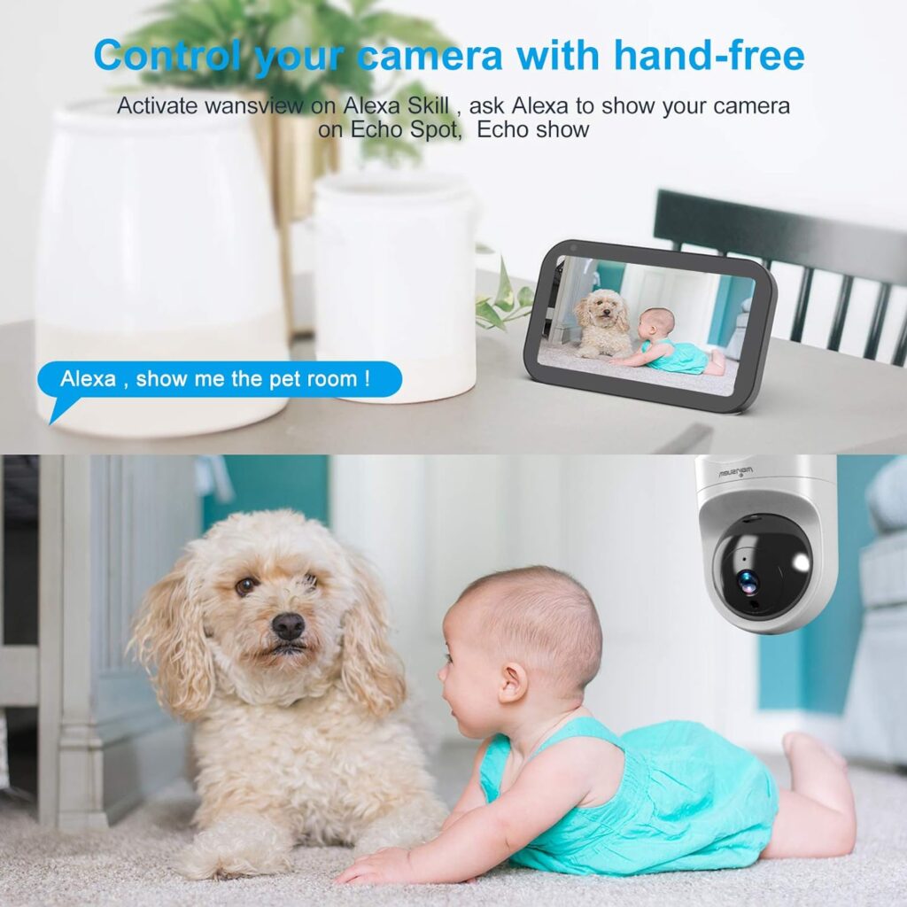 wansview Baby Monitor Camera, 2K Wireless Security Camera for Home, WiFi Pet Camera for Dog and Cat, 2 Way Audio, Night Vision, Works with Alexa Q6-W