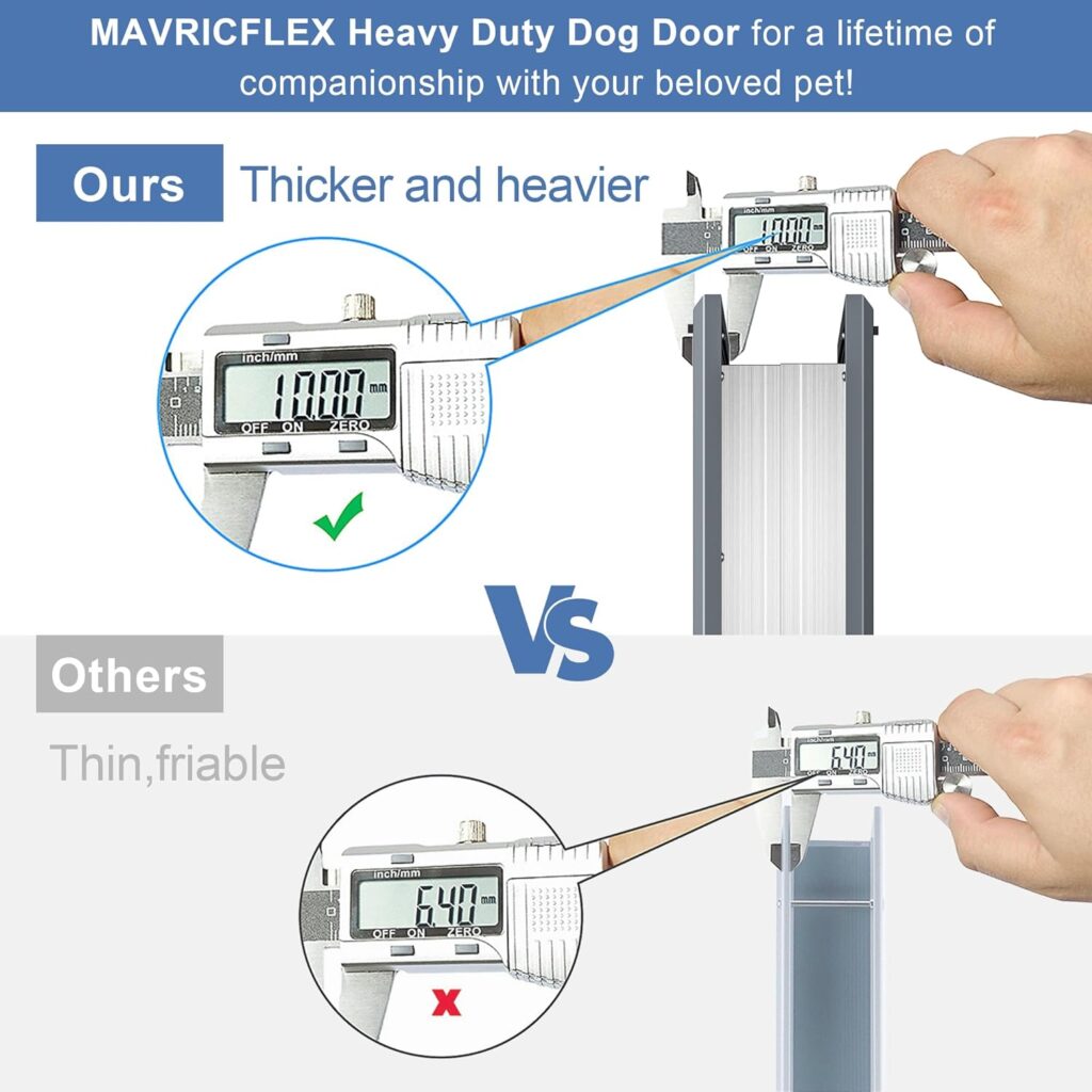 Weatherproof Dog Door with Double Sliding Lock Panel, Energy Efficient Rugged Aluminum Large Dog Door, Easy Installation, Magnetic Flap Heavy Duty Dog Door for Dogs Up to 100lbs