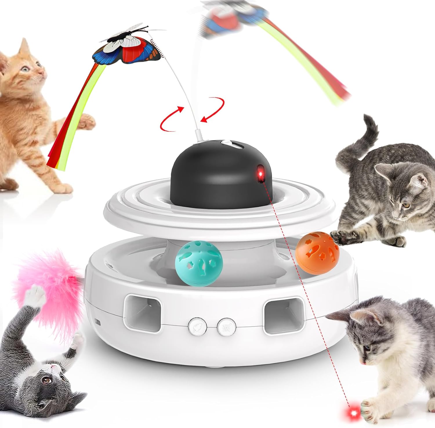 5 in 1 Cat Toys interactive for Indoor Cats - Automatic Cat Toys Rechargeable Funny Kitten Toys, Moving Red Light Fluttering Butterfly Toy, Track Balls Toys Gifts for Dogs Pets Cats Chase and Exercise