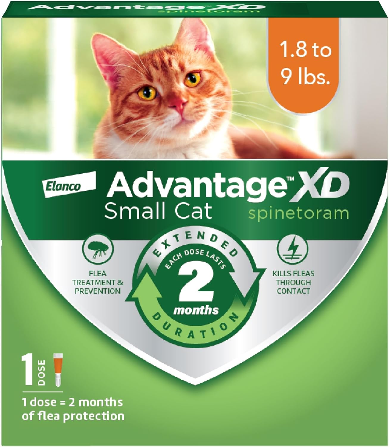 Advantage XD Small Cat Flea Prevention  Treatment For Cats 1.8-9lbs. | 1-Topical Dose, 2-Months of Protection Per Dose