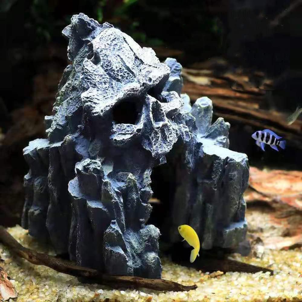 Aquarium Decorations - Skull Mountain Landscape Fish Tank Decoration, Betta and Reptiles Sleep Rest Play Game Cave