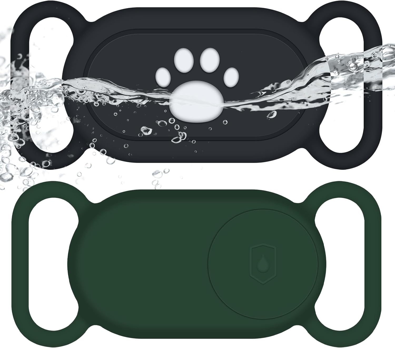 for Samsung Galaxy SmartTag2 Dog Collar Holder, 2 Pack Waterproof Anti-Lost Silicone Case for Galaxy Smart Tag 2 for Pet Dog Cat Collars (Black/Olive Green)