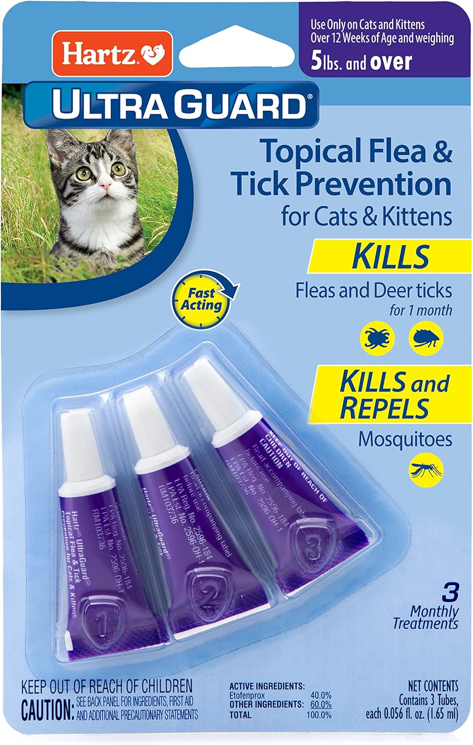 Hartz UltraGuard Topical Flea  Tick Prevention for Cats and Kittens - 3 Monthly Treatments