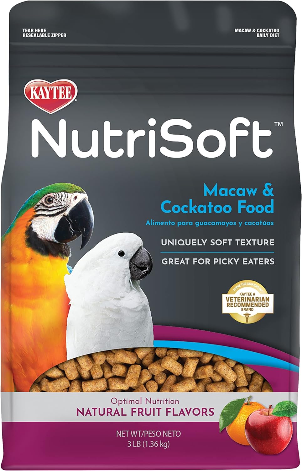 Kaytee Nutri Soft Pet Macaw  Cockatoo Bird Food, 3 Pound