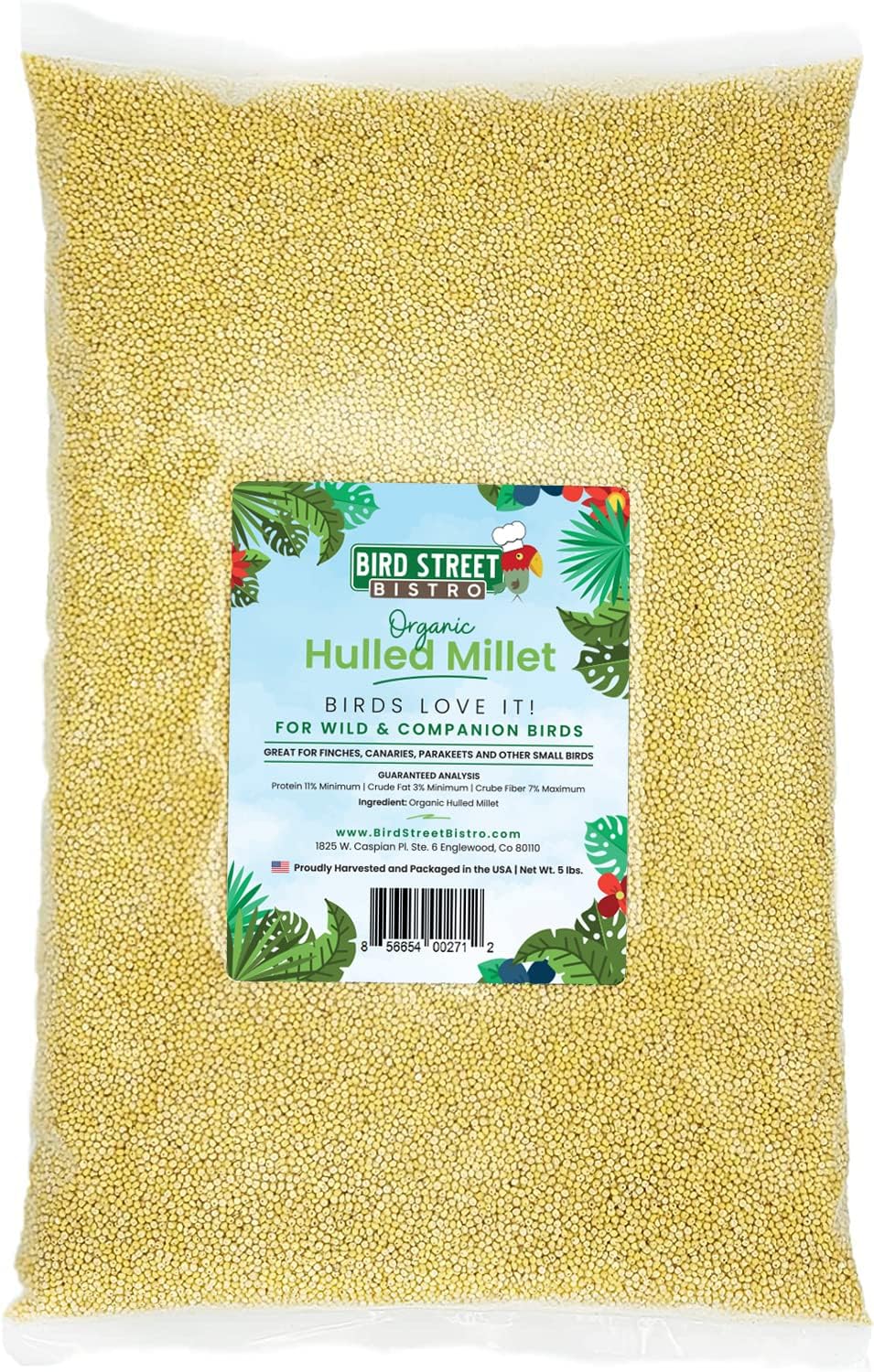 Organic Hulled Millet Bird Seed - Bird Food - Millet for Birds and Canary, Finches, Small Wild Bird Food – Bird Feed with no Harmful substances, no fillers – White Millet Hulled