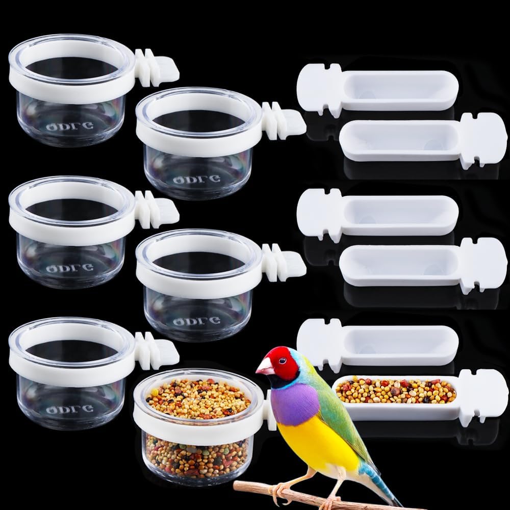 6 Pcs Small Bird Detachable Transparent Bowl Parrot Plastic Food Cup Canary Finch Convenient Hanging Seed Water Feeder (with 6 pcs Small Food Cups)