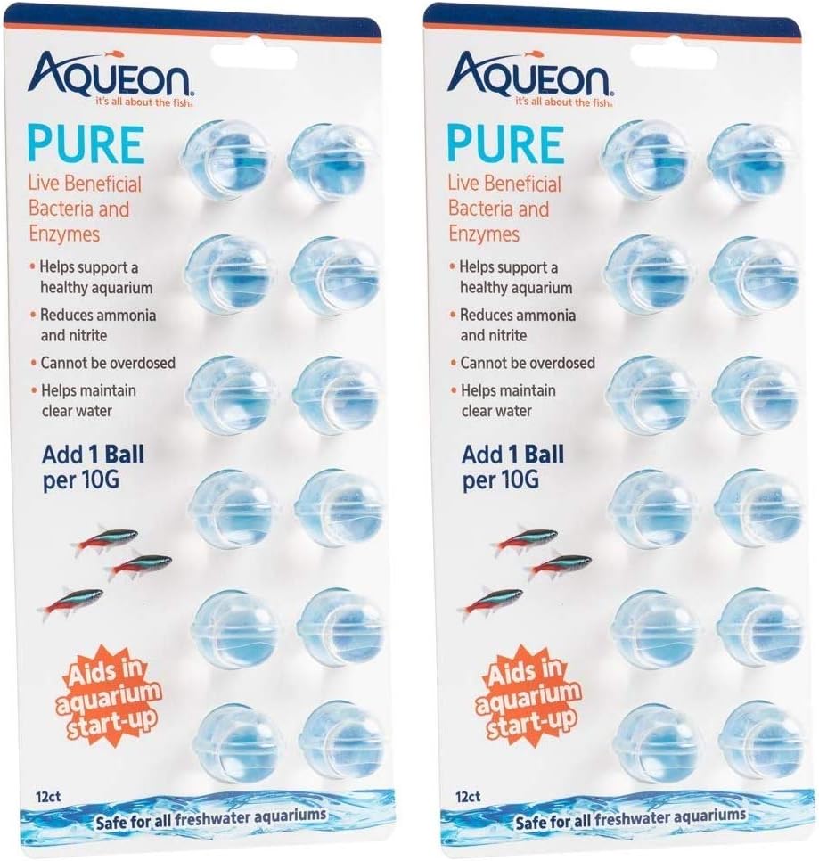 Aqueon 2 Pack of Pure Live Beneficial Bacteria and Enzymes for Aquariums, 12 Pack Each, Treats Up to 240 Gallons2