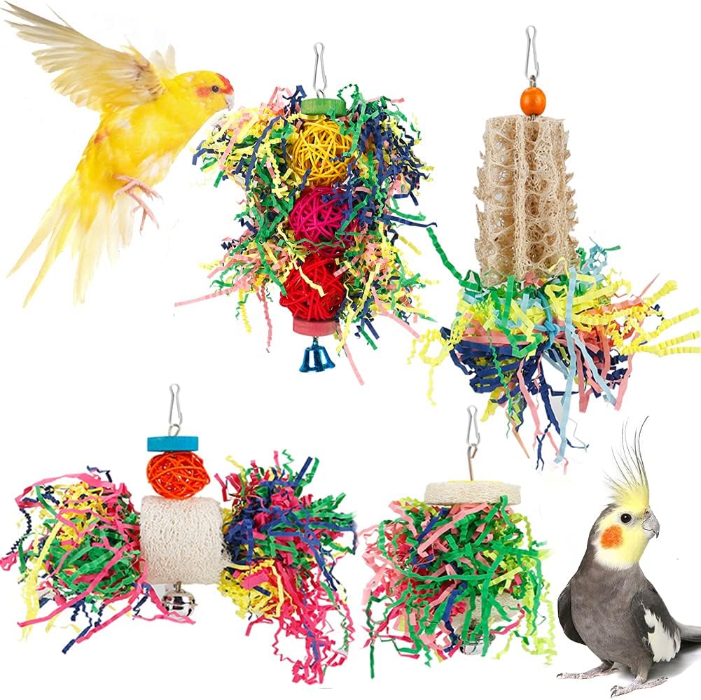 Bird Toys Bird Shredding Foraging Toys Parakeet Toy Chewing Hanging Toy Bird Shredded Paper Bird Cage Accessories Bird Rope Perch for Conure Cockatiel Budgies Lovebird Parrotlet (without Rope Perch)