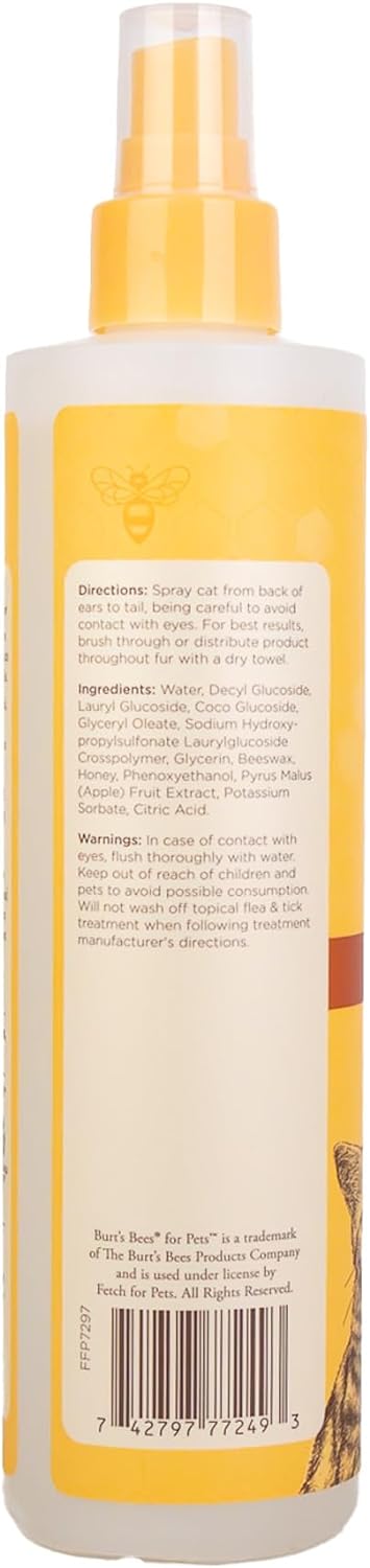 Burts Bees for Pets Cat Naturally Derived Waterless Shampoo with Shea Butter and Honey - Cat Waterless Shampoo Spray - Easy to Use Cat Dry Shampoo - Made in the USA, 10 Oz