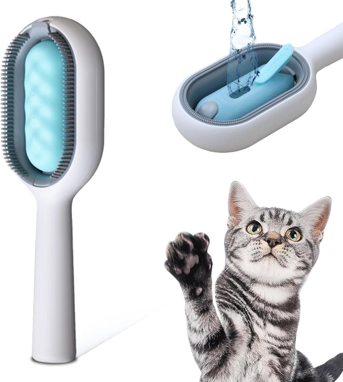 Cat Brush with Water, 3 in 1 Cat Grooming Brush, Cat Cleaning Brush, Pet Hair Removal Comb with Water Tank, Wet Cat Brush, Sticky Comb for Cats, Cat Hair Brush (Towels Not Included)