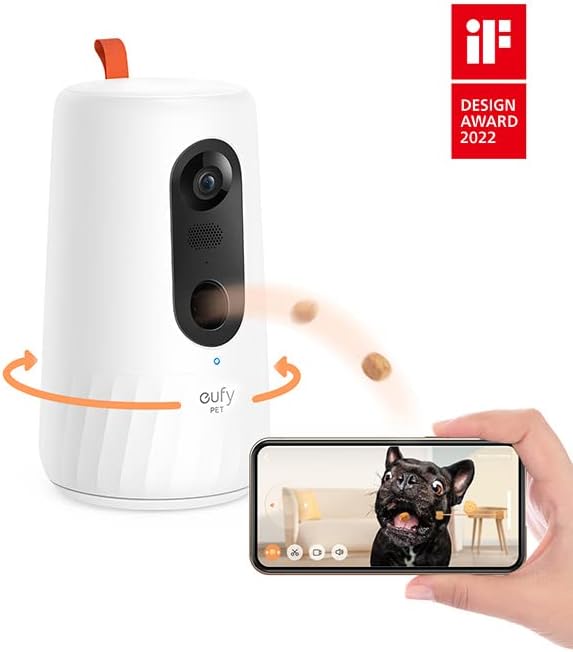 eufy Security Pet Camera for Dogs and Cats, On-Device AI Tracking and Pet Monitoring, 360° View, 1080p, with Treat Dispenser, Local Storage, 2-Way Audio, Phone App, No Monthly Fee, Motion Only Alert