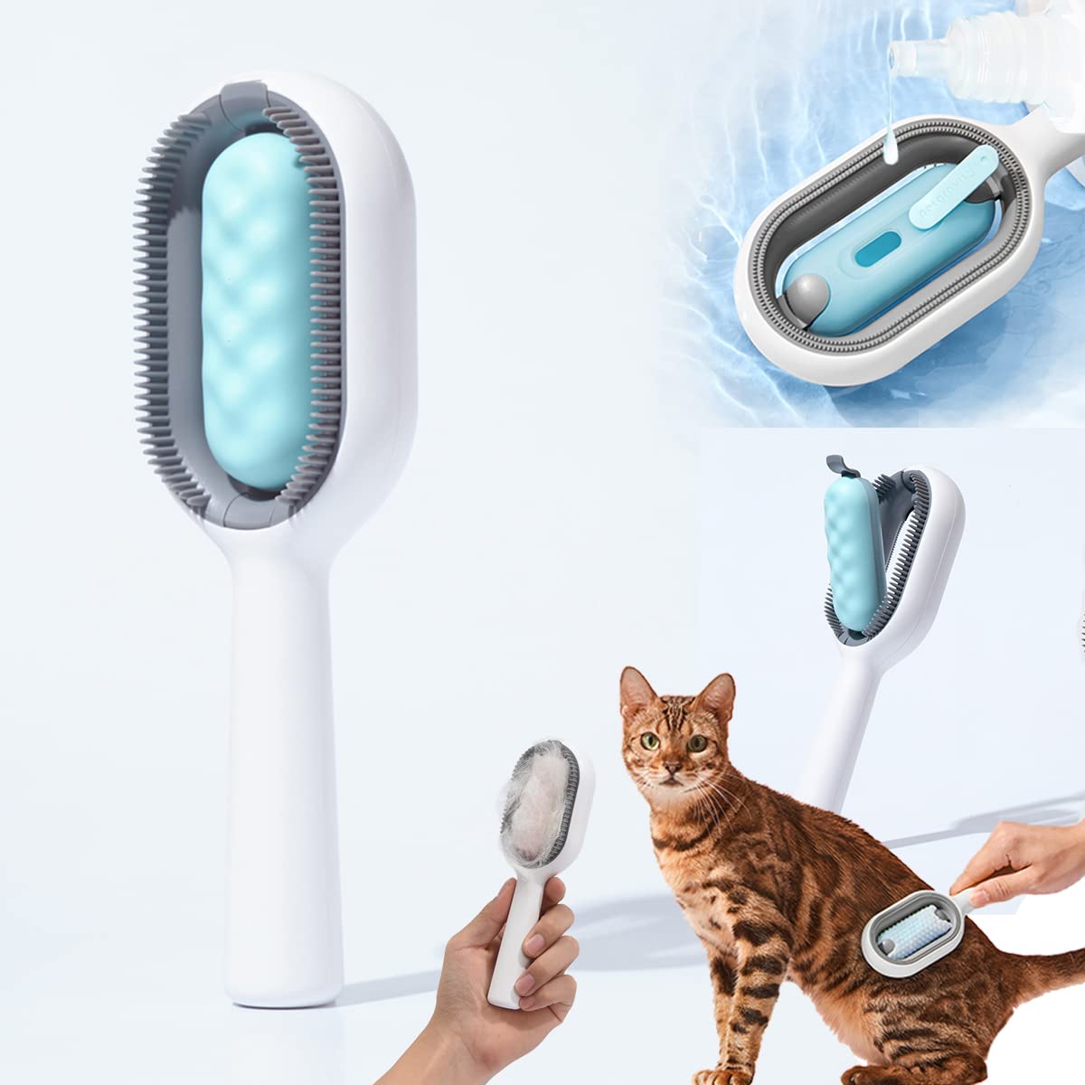 Grooming Self Cleaning Slicker Brush for Cats  Dogs,Comb for Grooming Long Haired  Short Haired Dogs, Cats, Rabbits  More,with Unique Water Tank Design (Blue, 1pcs)