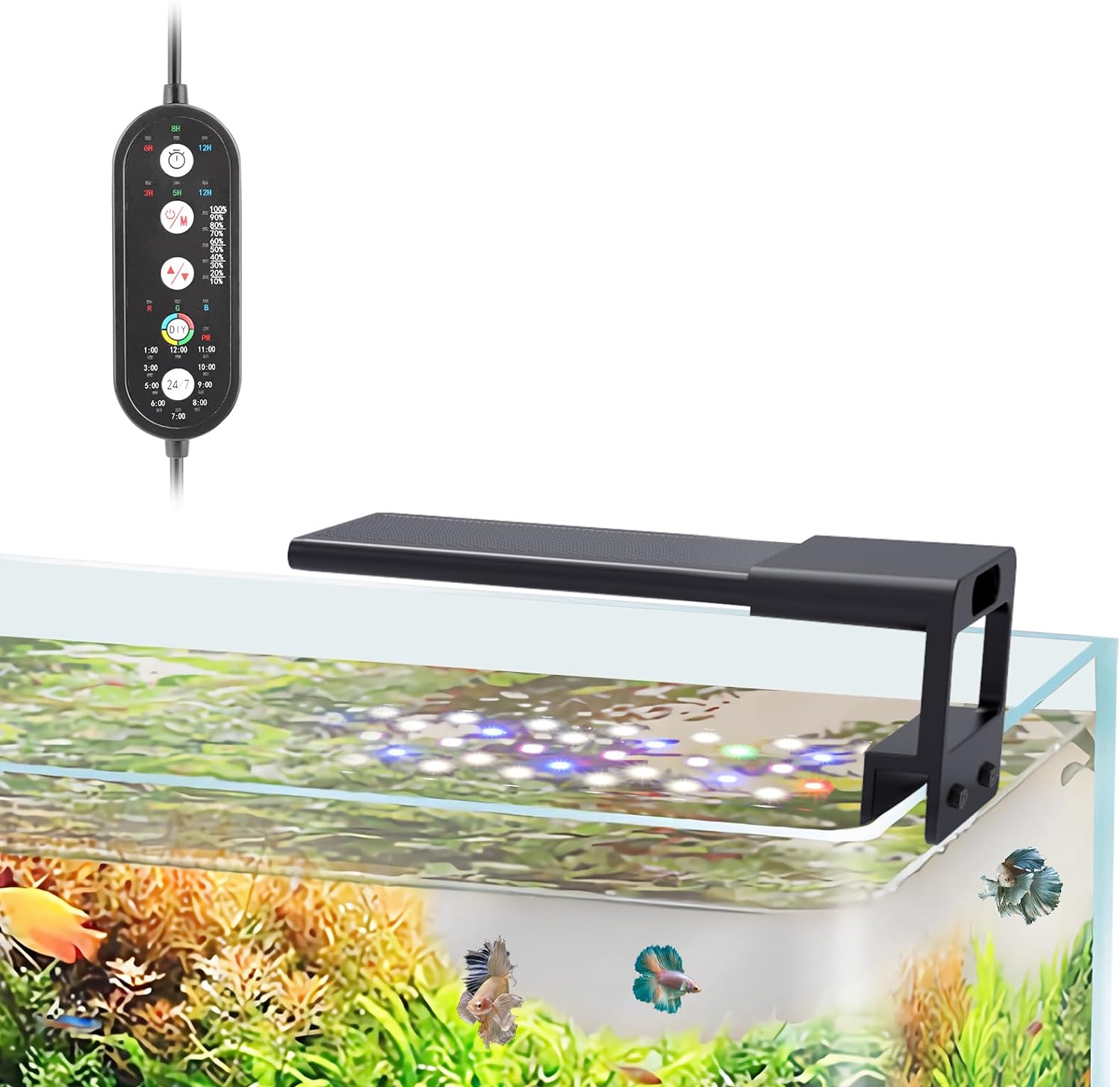 hygger 10W LED Aquarium Light for Plants, Full Spectrum Fish Tank Light with Timer Auto On/Off, 24/7 Lighting with Multi-Color, Adjustable Brightness, External Controller, for Freshwater(7-12)