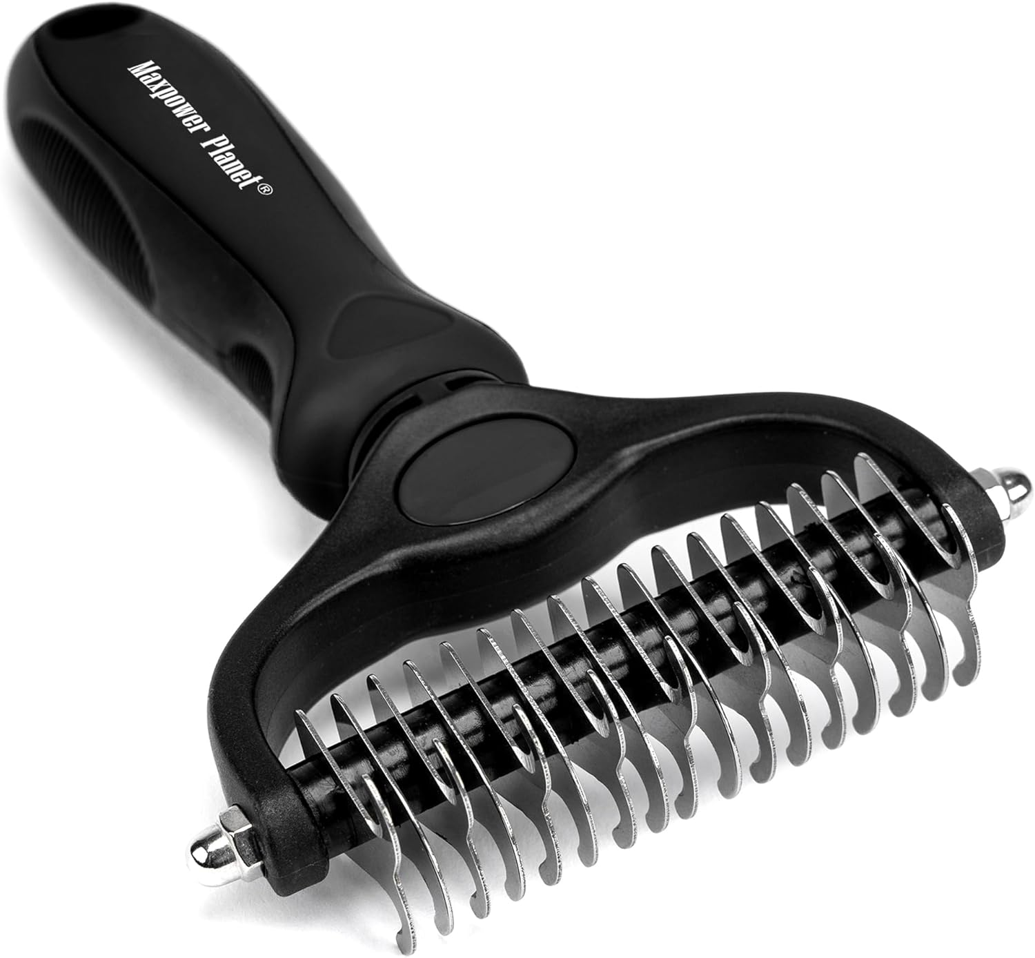 Maxpower Planet Pet Grooming Brush - Double Sided Shedding, Dematting Undercoat Rake for Dogs, Cats - Extra Wide Dog Grooming Brush, Dog Brush for Shedding, Cat Brush, Reduce Shedding by 95%, Black