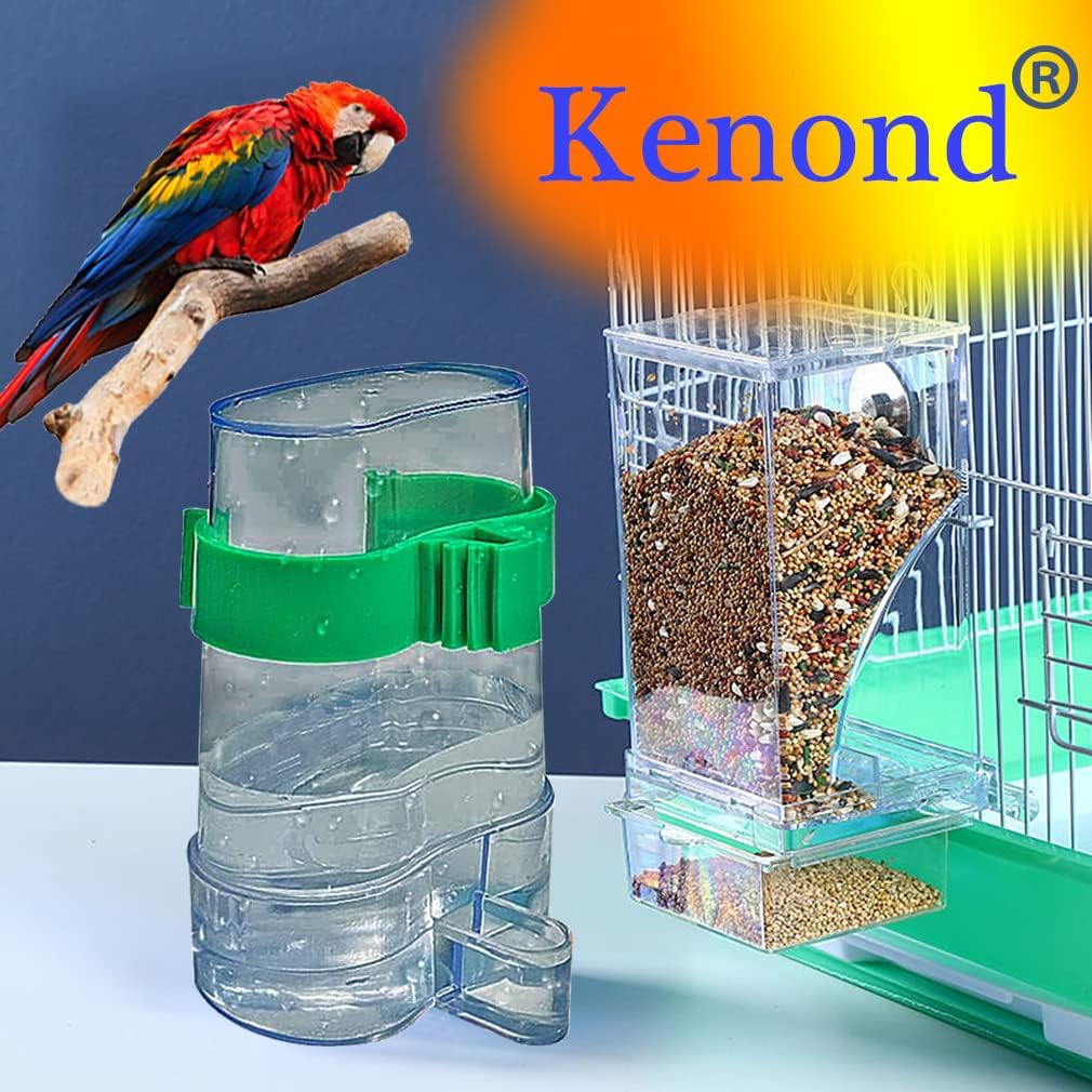 No Mess Bird Feeder Water Dispenser Set, Automatic Parrot Feeder Cage Accessories, Acrylic Parakeet Seed Food Feeder Drinker for Cage, Cockatiel Squirrel Finch Lovebirds Budgies Canary