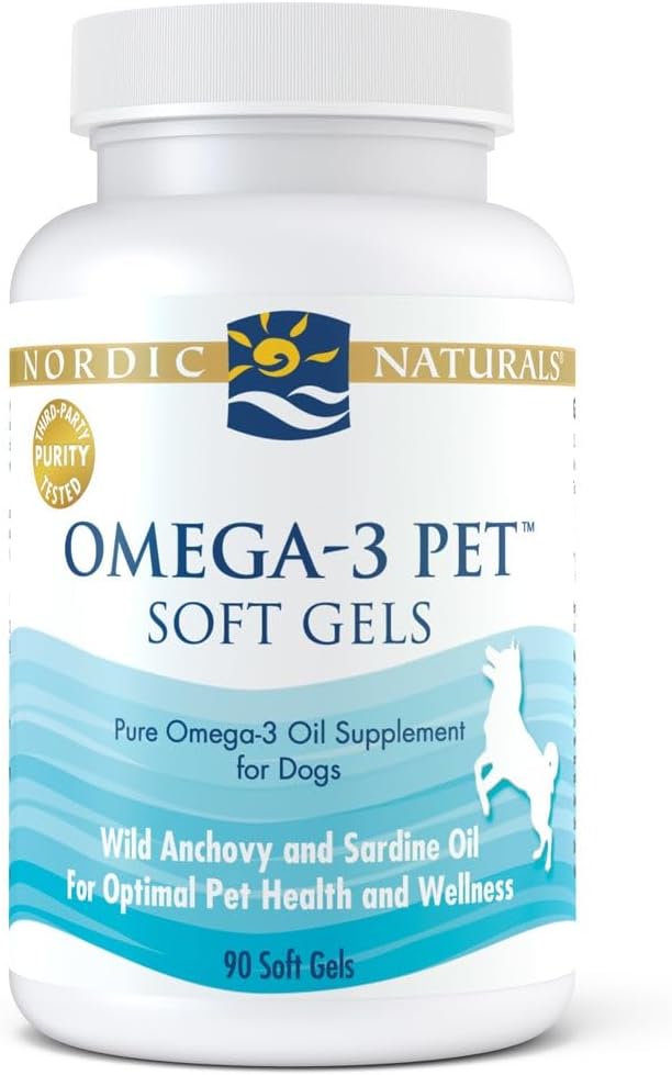 Nordic Naturals Omega-3 Pet, Unflavored - 90 Soft Gels - 330 mg Omega-3 Per Soft Gel - Fish Oil for Dogs with EPA  DHA - Promotes Heart, Skin, Coat, Joint,  Immune Health