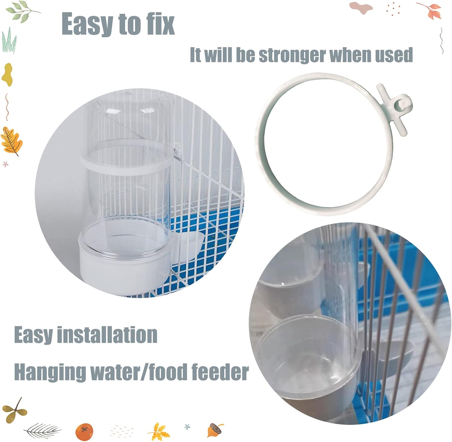 Parakeet Water Dispenser No Mess Parrot Food Seed Dispenser Bird Automatic Waterer Feeder Container Cockatiel Cage Accessories for Parrot Finch Budgie Lovebirds Canaries 2PCS（450ml）