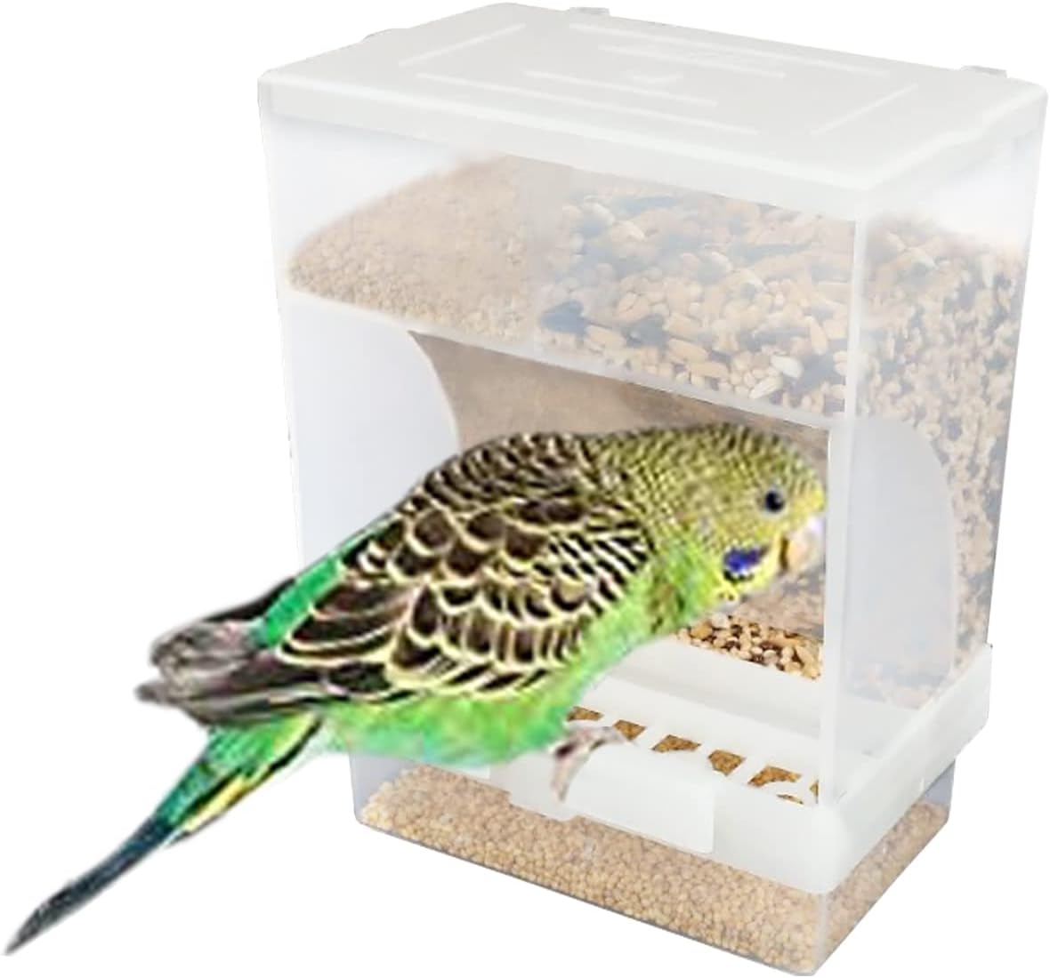 Parrot Automatic Feeder,No-Mess Bird Feeder,Cage Accessories for Budgerigar Canary Cockatiel Finch Parakeet Seed Food Container by Old Tjikko (Large Hooked Bird Feeder)