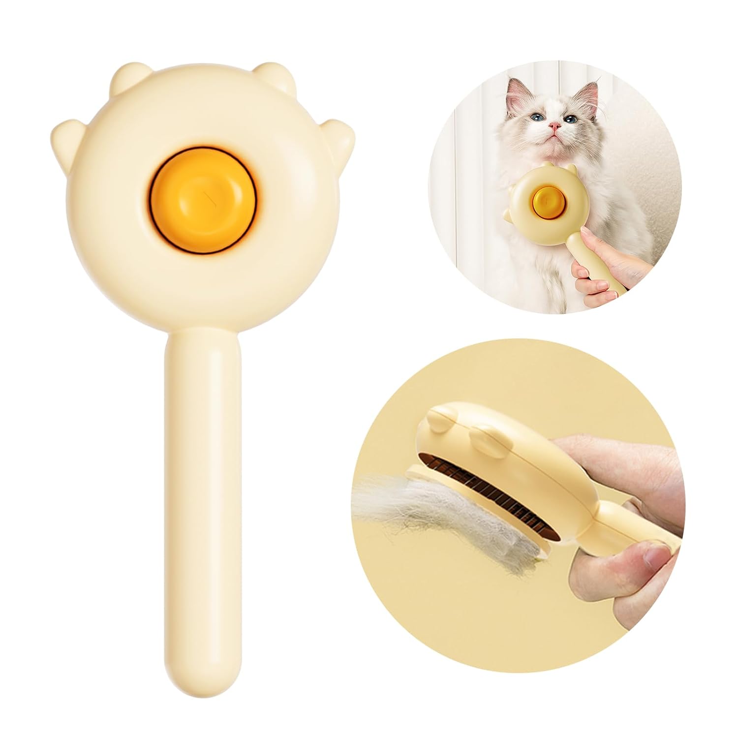 Paw Cat Brush with Release Button, Self Cleaning Cat Brush for Shedding, Cat Hair Brush for Grooming Long and Short Haired Cats Dogs (Yellow)