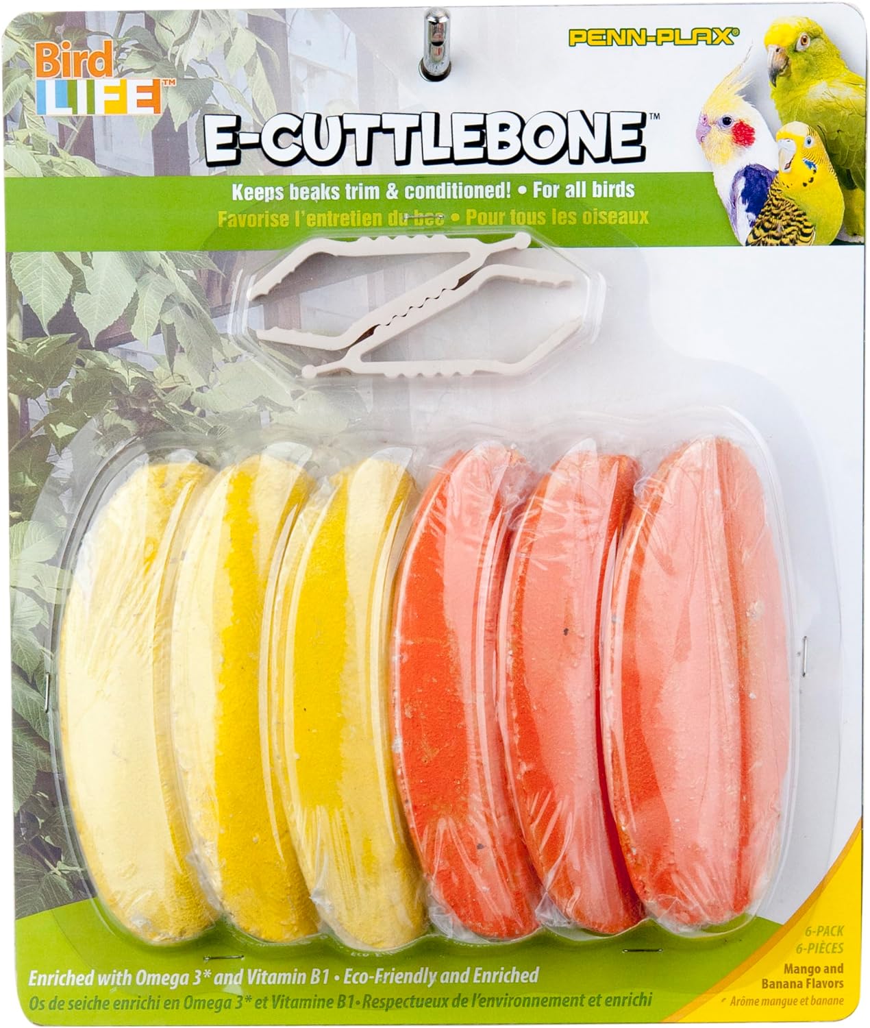 Penn-Plax Bird-Life Flavored E Cuttlebone 6 Pack – Mango  Banana – Enriched with Omega 3 and Vitamin B1 – Great for All Birds