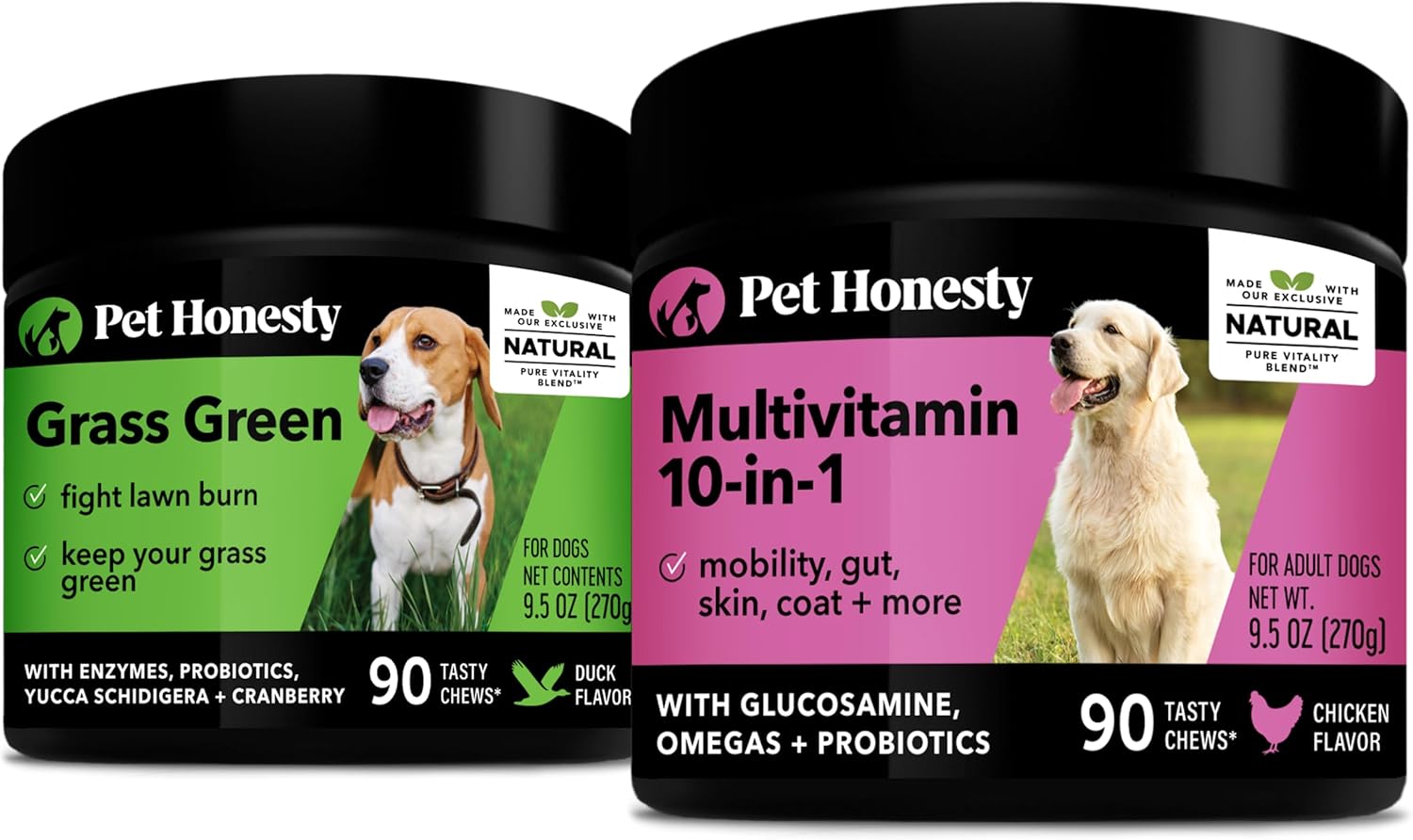 PetHonesty Grass Green + 10 in 1 Multivitamin Soft Chew Supplement Bundle - All-Natural Dog Vitamins for Overall Health, Dog Pee Grass Lawn Spot Saver, Grass Burn Spot, Probiotics for Dogs, Omega 3