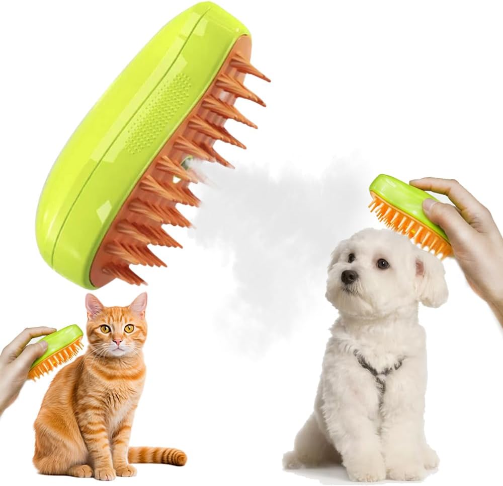 Steamy Cat Brush - 3 In1 Cat Steamy Brush, Cat Grooming Supplies For Massage, Self Cleaning Steam Brush For Dogs, Cat Brush For Shedding Loose Hair(A-Green)