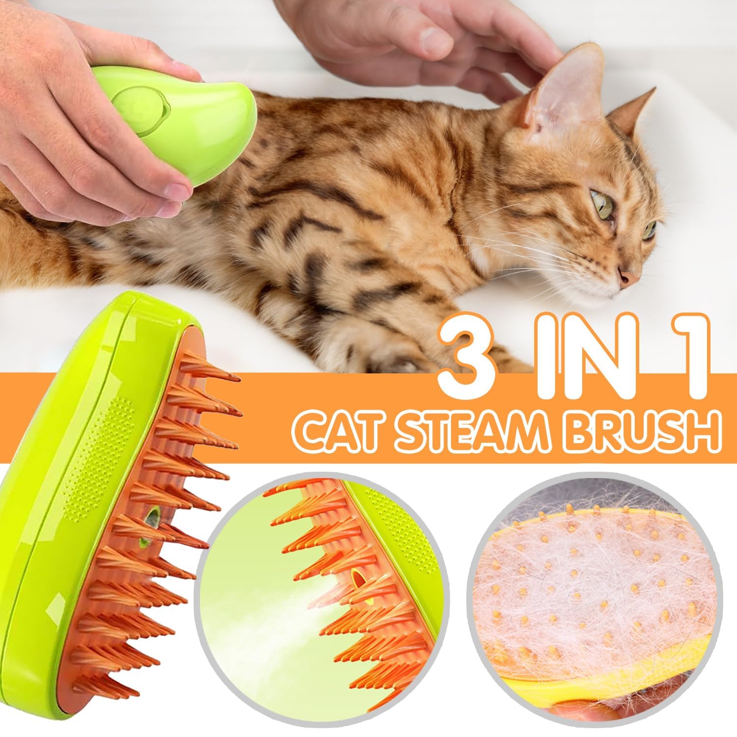 Steamy Cat Brush,2024 New 3 in 1 Multifunctional Cat Steamy Brush,Self Cleaning Cat Steamy Brush, Cat Steamy Brush for Massage, Removing Tangled and Loose Hair (Yellow)