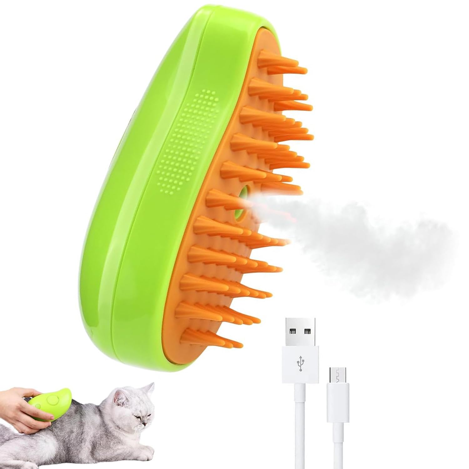 Steamy Cat Brush,3 In1 Spray Cat Brush, Self Cleaning Cat Steamy Brush, Cat Steamy Brush for Massage, Cat Grooming Brush for Removing Tangled and Loose Hair (Green)