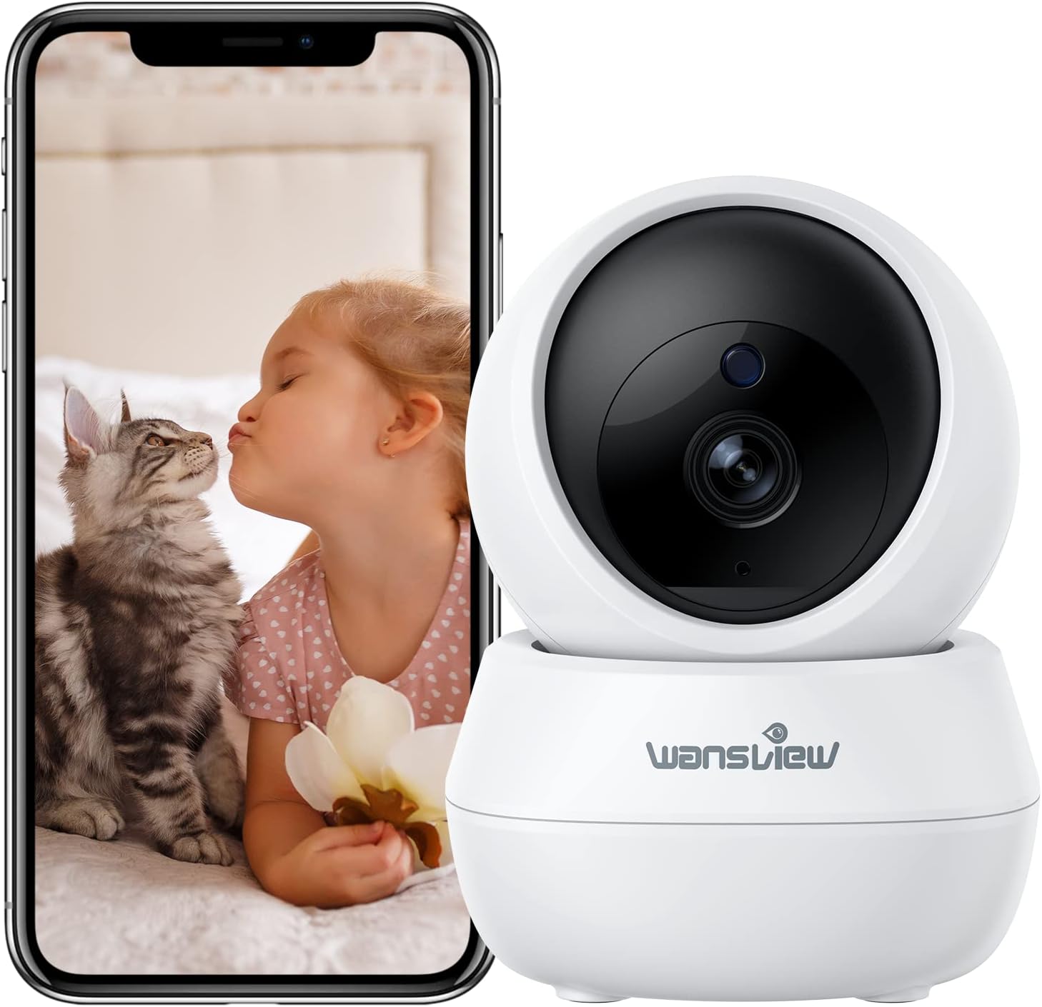 wansview Security Camera Indoor Wireless for Pet 2K Cameras for Home Security with Phone app and Motion Detection,Cat/Dog/Nanny/Baby camera with Pan Tilt, SD Card  Cloud Storage, Works with Alexa