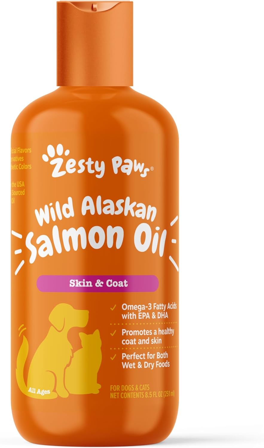 Wild Alaskan Salmon Oil for Dogs  Cats - Omega 3 Skin  Coat Support - Liquid Food Supplement for Pets - Natural EPA + DHA Fatty Acids for Joint Function, Immune  Heart Health 8.5oz