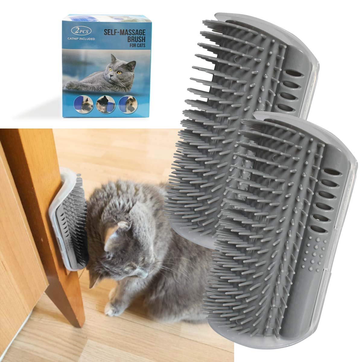 yuntop 2 Pack Softer Self Groomer with Catnip Wall Corner Massage Comb Scratcher Grooming Brush Tool for Long  Short Fur Kitten Cats Dogs