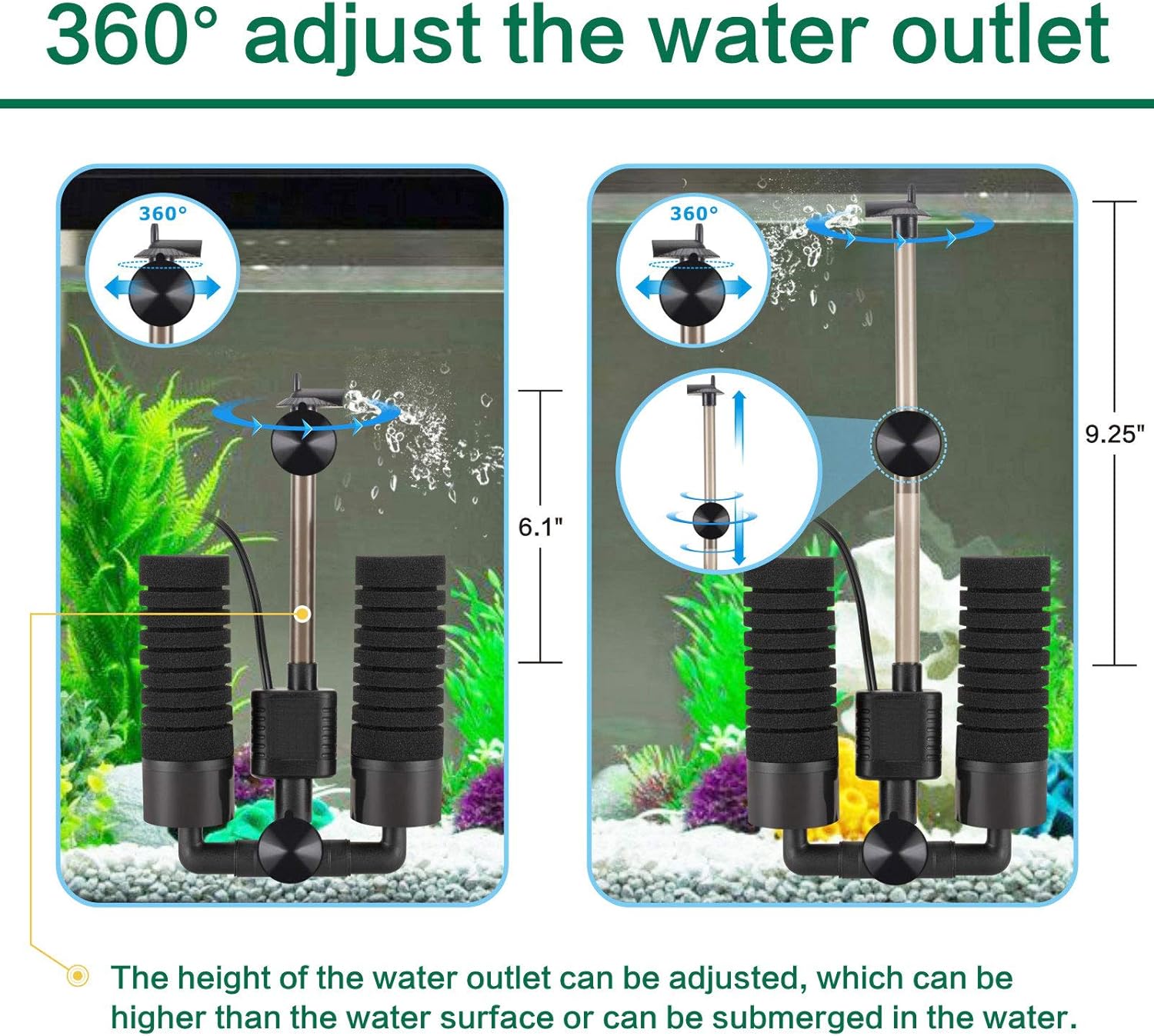 AQQA Aquarium Electric Power Sponge Filter,3W/5W Silence Submersible Foam Filter,Sponges Bio Ceramic Media Balls Double Filter for Saltwater Freshwater Fish Tank (S)